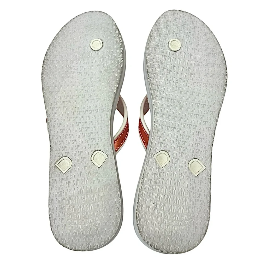 Stuart Weitzman Orange White Thong Sandals Women’s Size 6M Beach Flip Flops